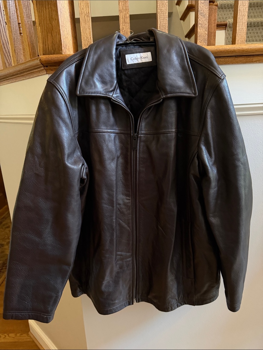 Calvin Klein 2XLT Men's Dark Brown Leather Bomber Jacket VTG Y2k